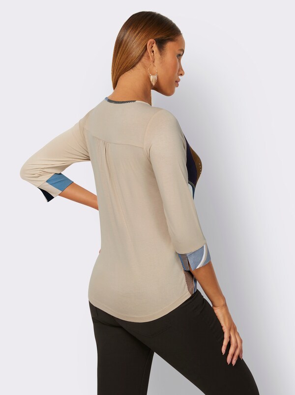 Patrizia Dini By Heine Shirt Met 3/4-mouwen En Glittersteentjes Marine/middenblauw Bedrukt