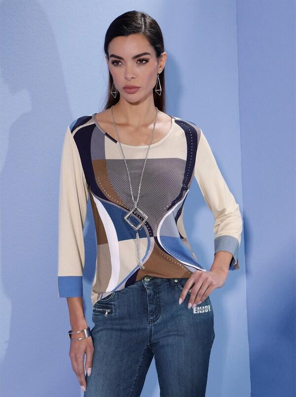 patrizia dini by heine Shirt met 3/4-mouwen en glittersteentjes marine/middenblauw bedrukt