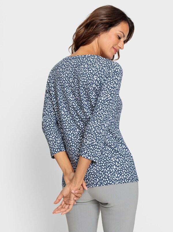 Patrizia Dini By Heine Shirt Met 3/4-mouwen En Minimalistische Print Wit/jeansblauw Bedrukt