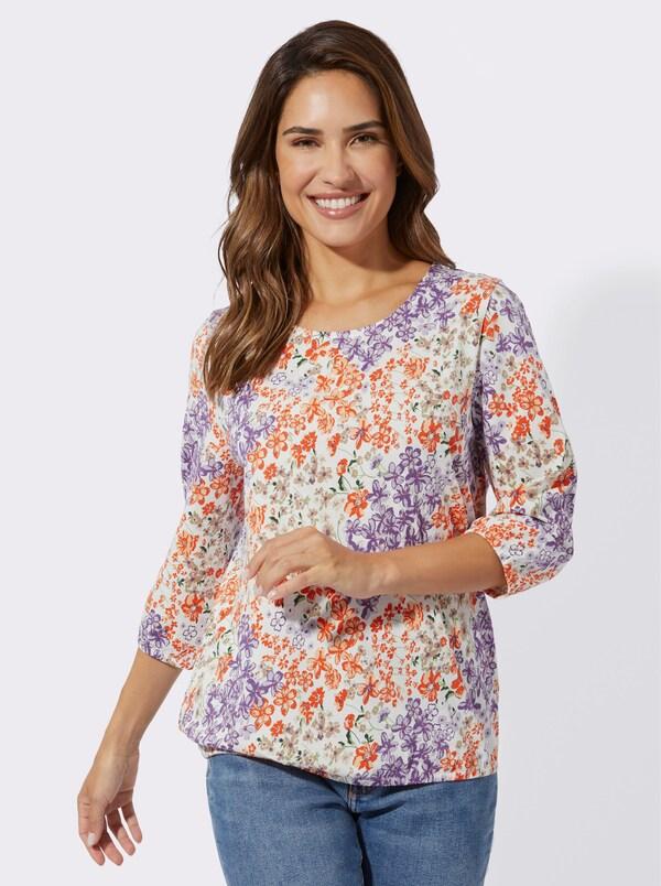 Patrizia Dini By Heine Shirt Met 3/4-mouwen In Bloemetjesdessin Ecru/lila Bedrukt