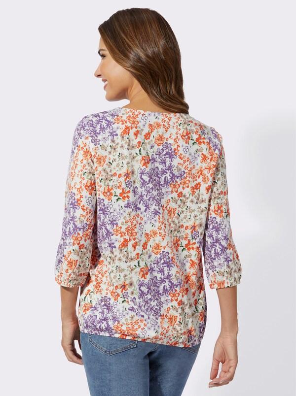Patrizia Dini By Heine Shirt Met 3/4-mouwen In Bloemetjesdessin Ecru/lila Bedrukt
