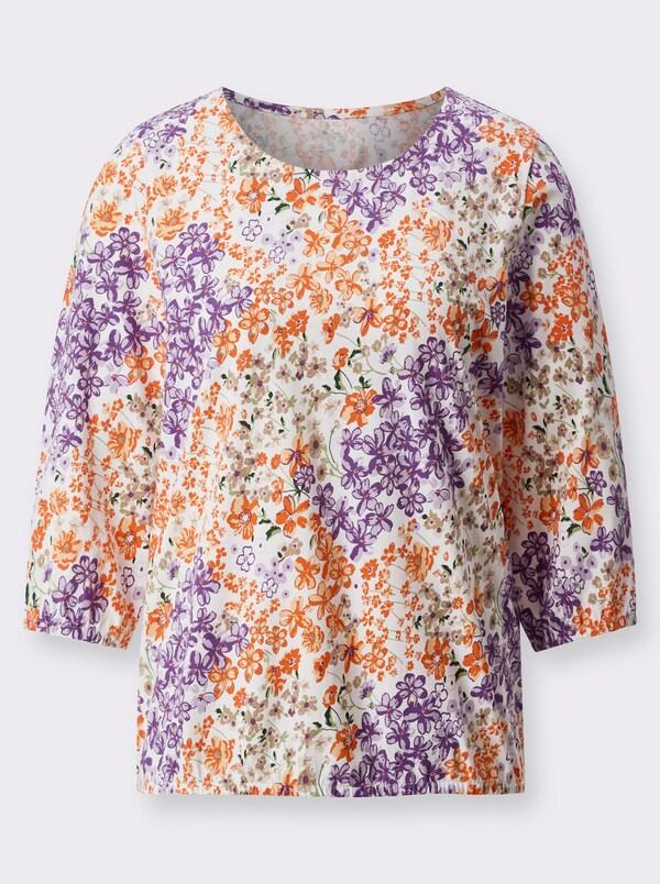 Patrizia Dini By Heine Shirt Met 3/4-mouwen In Bloemetjesdessin Ecru/lila Bedrukt