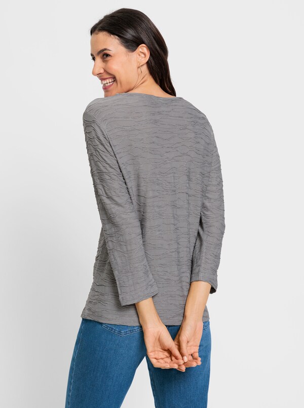 Patrizia Dini By Heine Shirt Met 3/4-mouwen In Golfdessin Grijs Gemêleerd