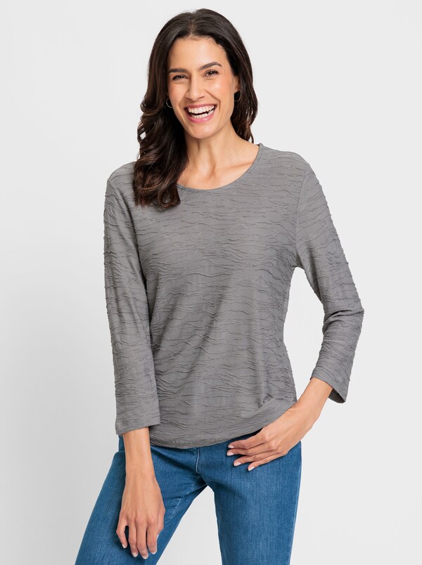 patrizia dini by heine Shirt met 3/4-mouwen in golfdessin grijs gemêleerd