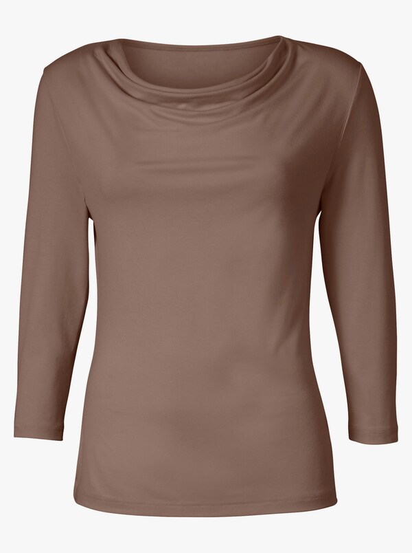 Patrizia Dini By Heine Shirt Met Cascadehals En 3/4-mouwen Taupe