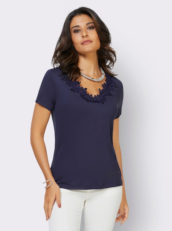 Patrizia Dini By Heine Shirt Met Korte Mouw En Bloemenkant ECOVERO-kwaliteit Nachtblauw