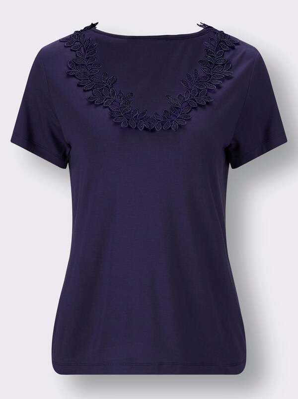 Patrizia Dini By Heine Shirt Met Korte Mouw En Bloemenkant ECOVERO-kwaliteit Nachtblauw