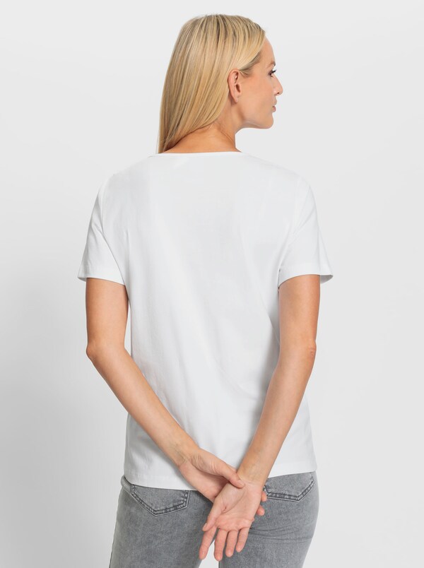 Patrizia Dini By Heine Shirt Met Korte Mouw Pailletten En Glittersteentjes Wit/koraal Bedrukt