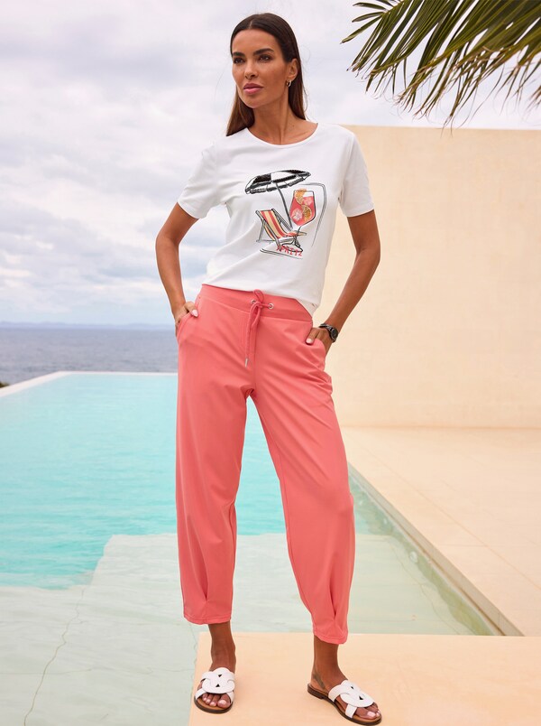 patrizia dini by heine Shirt met korte mouw pailletten en glittersteentjes wit/koraal bedrukt