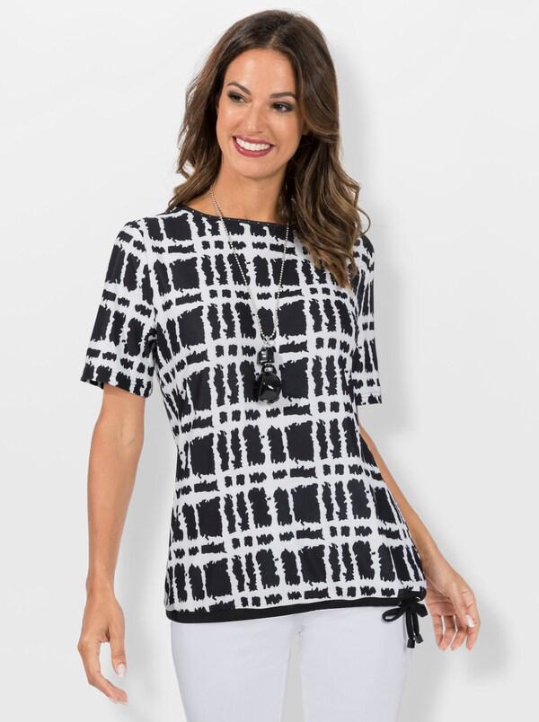 Patrizia Dini By Heine Shirt Met Korte Mouwen En Bindstrikjes Ecru/zwart Geprint