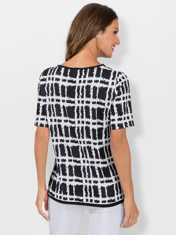 Patrizia Dini By Heine Shirt Met Korte Mouwen En Bindstrikjes Ecru/zwart Geprint