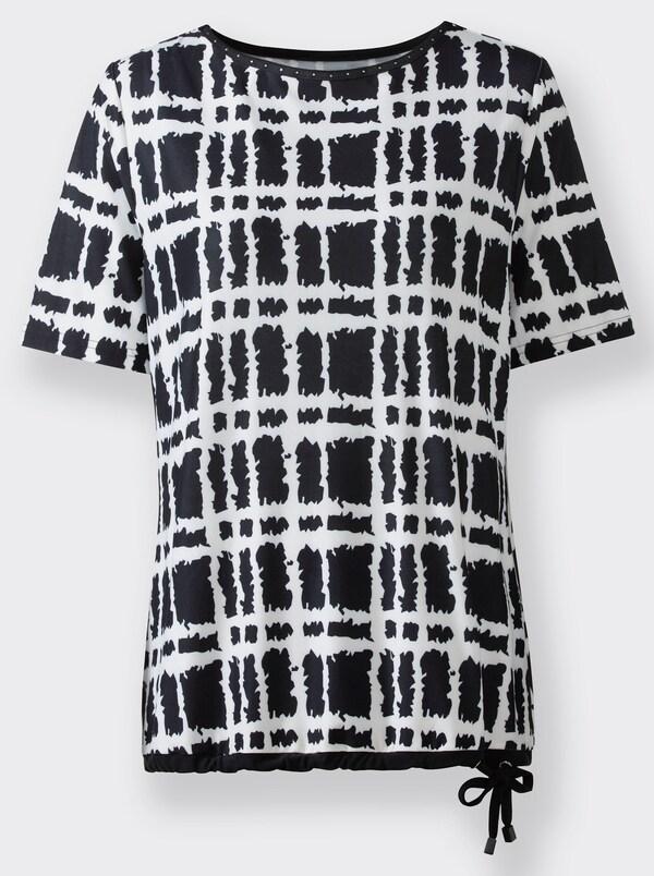 Patrizia Dini By Heine Shirt Met Korte Mouwen En Bindstrikjes Ecru/zwart Geprint