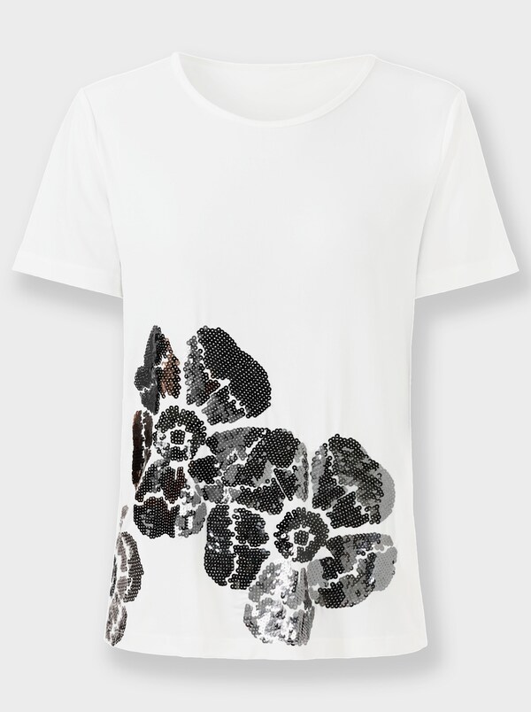 Patrizia Dini By Heine Shirt Met Korte Mouwen En Bloemen Uit 3D-pailletten Ecru