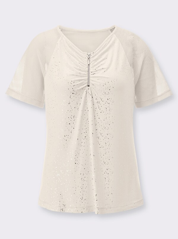 Patrizia Dini By Heine Shirt Met Korte Mouwen En Glanzende Folieprint Champagne/zilverkleur Bedrukt