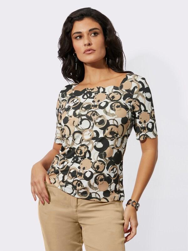 Patrizia Dini By Heine Shirt Met Korte Mouwen En Lasergesneden Boorden Ecru/zwart Geprint