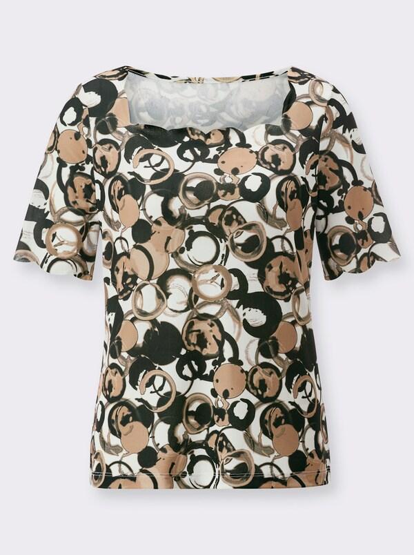 Patrizia Dini By Heine Shirt Met Korte Mouwen En Lasergesneden Boorden Ecru/zwart Geprint