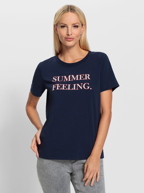 Patrizia Dini By Heine Shirt Met Korte Mouwen En Op Dessin Geplaatste Print Marine/ecru