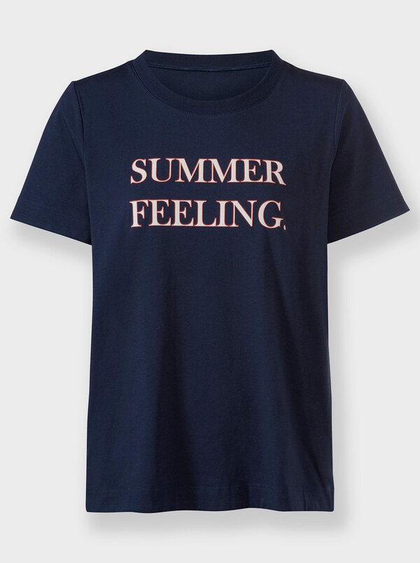 Patrizia Dini By Heine Shirt Met Korte Mouwen En Op Dessin Geplaatste Print Marine/ecru