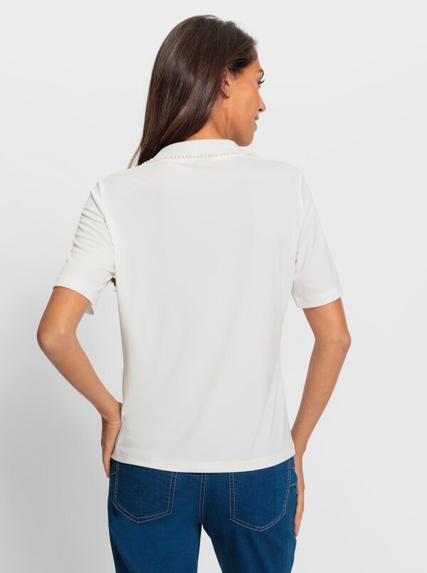 Patrizia Dini By Heine Shirt Met Korte Mouwen En Sierkralen Op De Polokraag Ecru