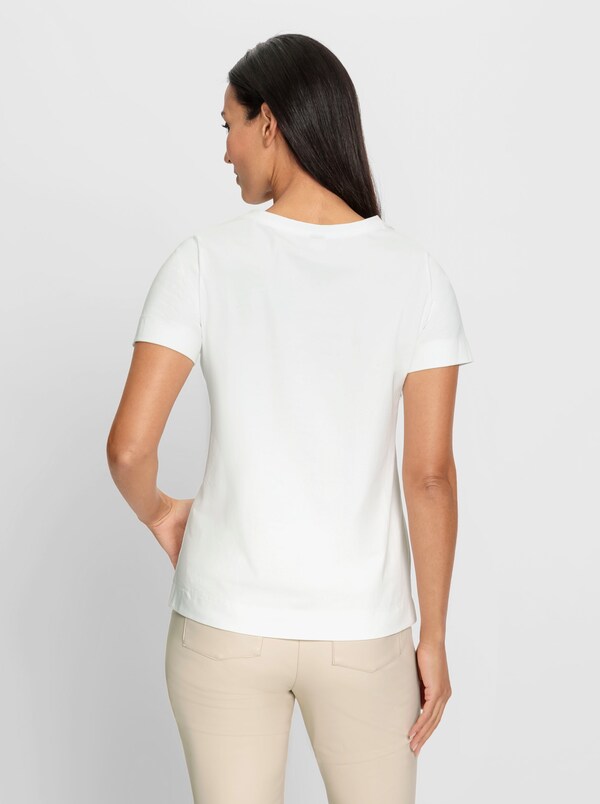 Patrizia Dini By Heine Shirt Met Korte Mouwen En Siersteentjes Ecru/beige Bedrukt