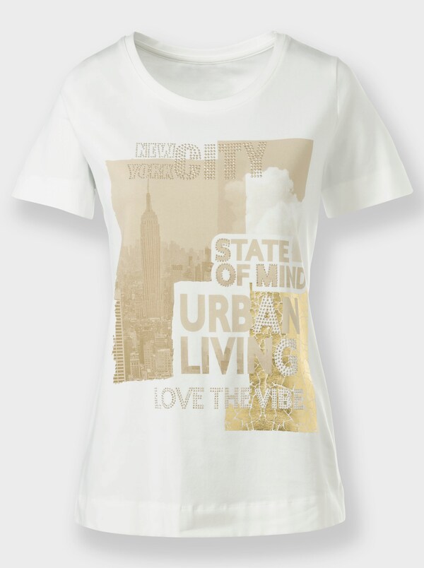 Patrizia Dini By Heine Shirt Met Korte Mouwen En Siersteentjes Ecru/beige Bedrukt