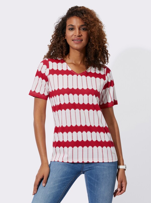 patrizia dini by heine Shirt met korte mouwen en V-hals rood/ecru bedrukt