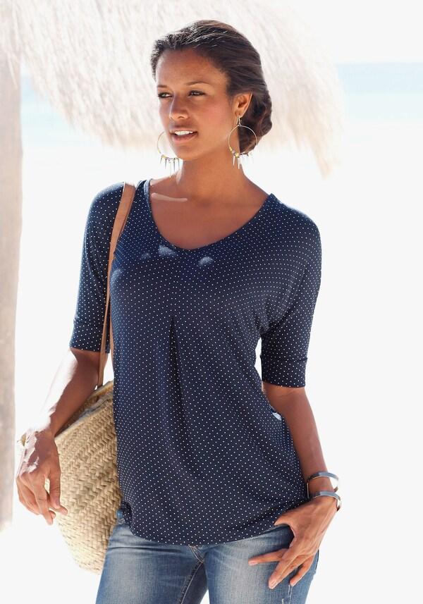 Patrizia Dini By Heine Shirt Met Korte Mouwen Marine Gestippeld