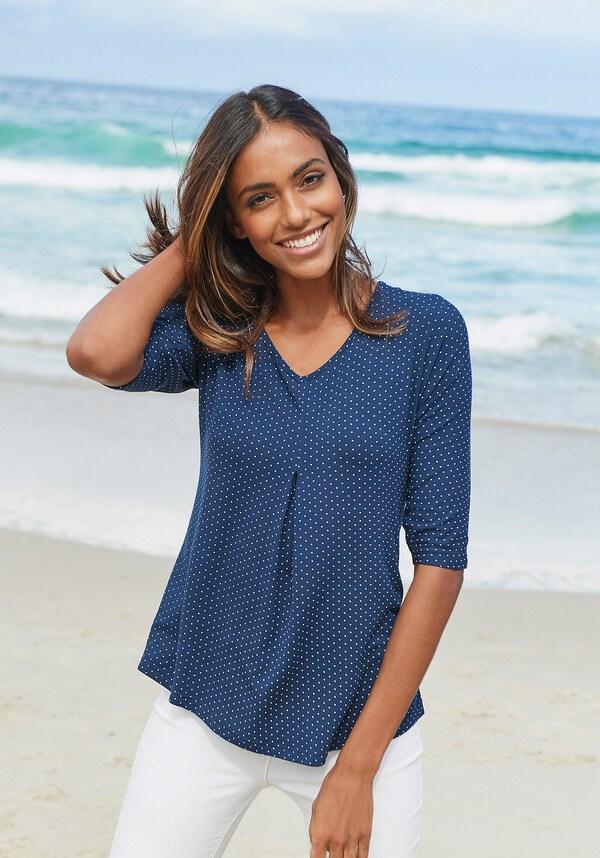 Patrizia Dini By Heine Shirt Met Korte Mouwen Marine Gestippeld