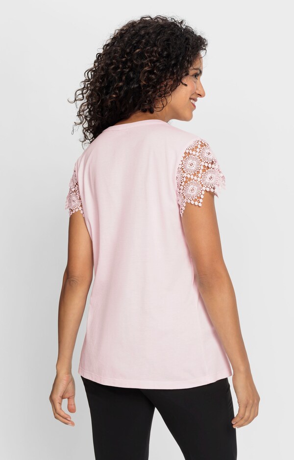 Patrizia Dini By Heine Shirt Met Korte Vleermuismouwen Van Kant Lichtroze