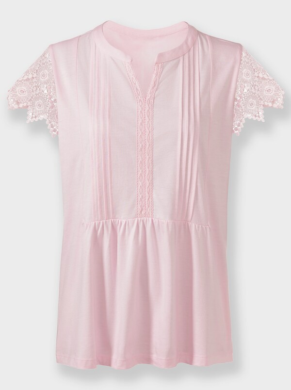 Patrizia Dini By Heine Shirt Met Korte Vleermuismouwen Van Kant Lichtroze