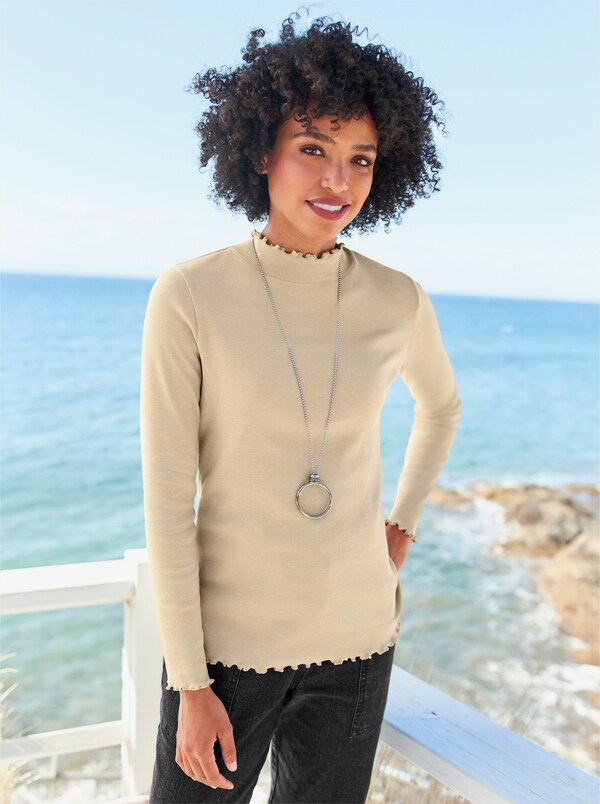 patrizia dini by heine Shirt met lange mouwen en golvende randen beige