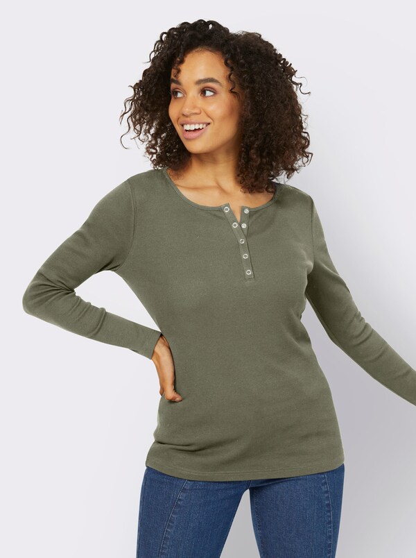 Patrizia Dini By Heine Shirt Met Lange Mouwen En Ribstructuur Kaki