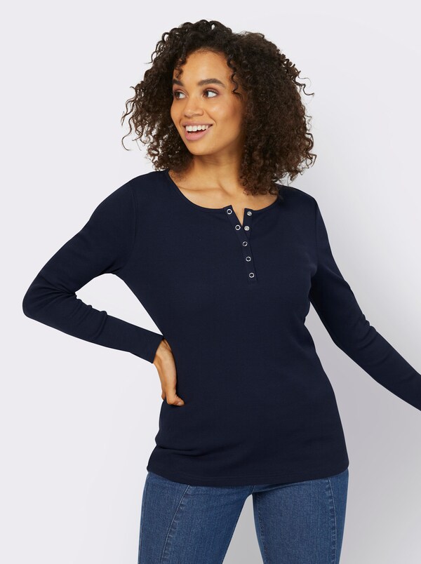 Patrizia Dini By Heine Shirt Met Lange Mouwen En Ribstructuur Marine