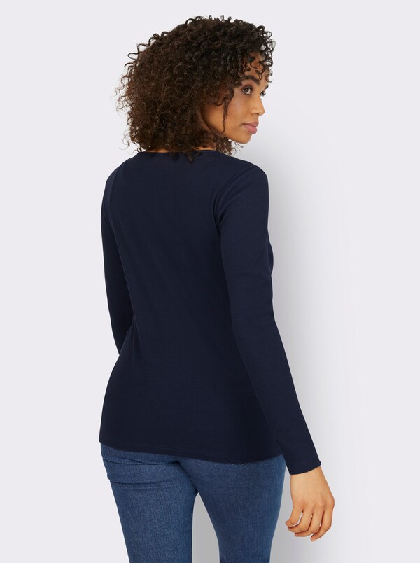 Patrizia Dini By Heine Shirt Met Lange Mouwen En Ribstructuur Marine