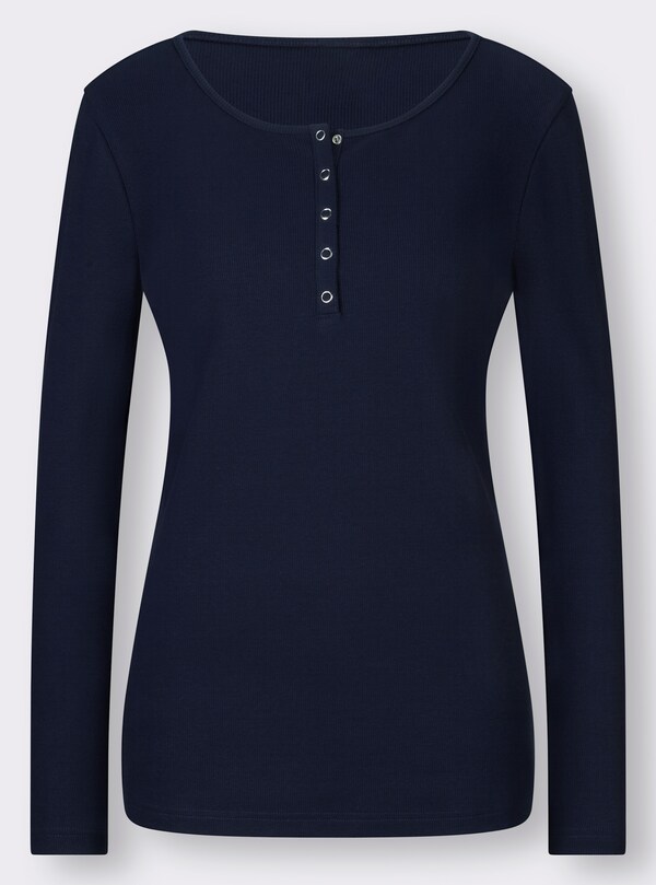 Patrizia Dini By Heine Shirt Met Lange Mouwen En Ribstructuur Marine