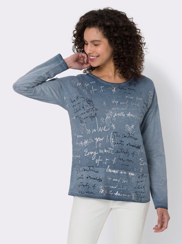 Patrizia Dini By Heine Shirt Met Lange Mouwen Rookblauw Bedrukt