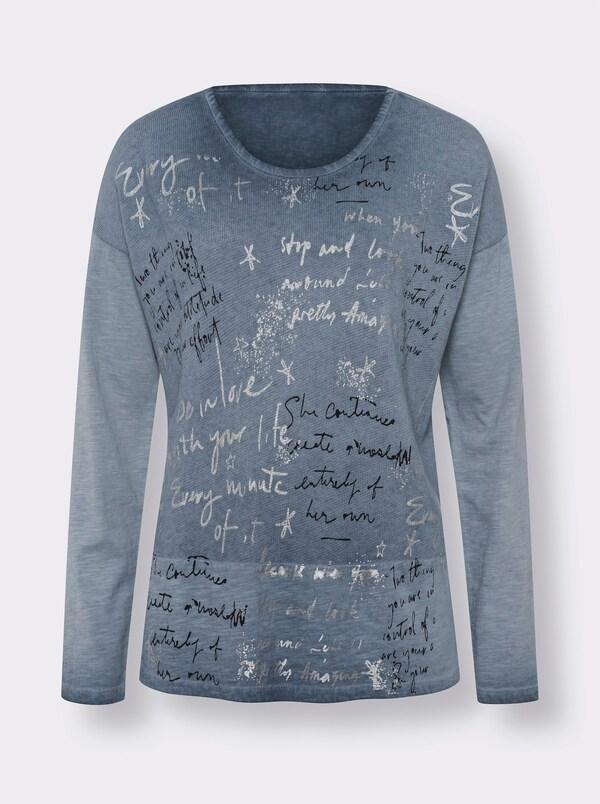 Patrizia Dini By Heine Shirt Met Lange Mouwen Rookblauw Bedrukt