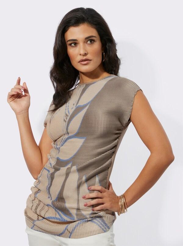 Patrizia Dini By Heine Shirt Met Print En Brede Ronde Hals Champagne/beige Bedrukt