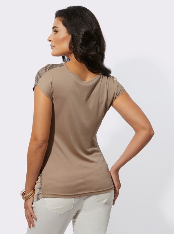 Patrizia Dini By Heine Shirt Met Print En Brede Ronde Hals Champagne/beige Bedrukt