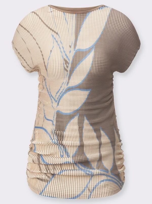 Patrizia Dini By Heine Shirt Met Print En Brede Ronde Hals Champagne/beige Bedrukt