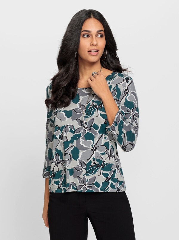 Patrizia Dini By Heine Shirt Met Print Van Viscose Lichtgrijs/petrol Bedrukt
