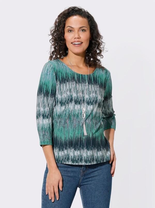 Patrizia Dini By Heine Shirt Met Ronde Hals En 3/4-mouwen Marine/appelgroen Bedrukt