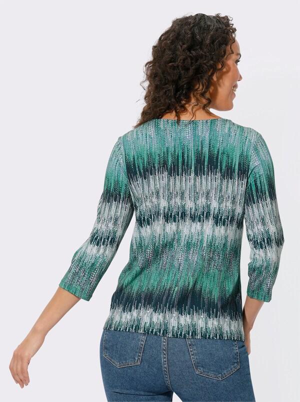 Patrizia Dini By Heine Shirt Met Ronde Hals En 3/4-mouwen Marine/appelgroen Bedrukt