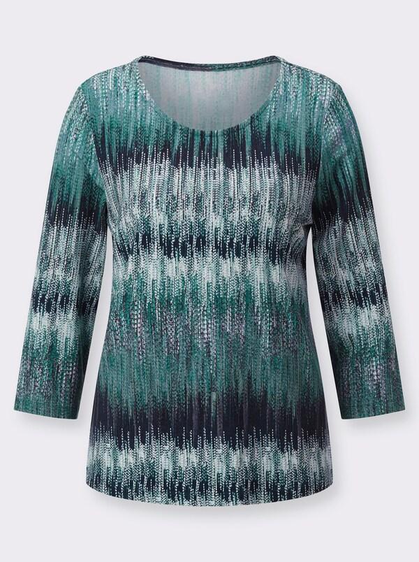 Patrizia Dini By Heine Shirt Met Ronde Hals En 3/4-mouwen Marine/appelgroen Bedrukt