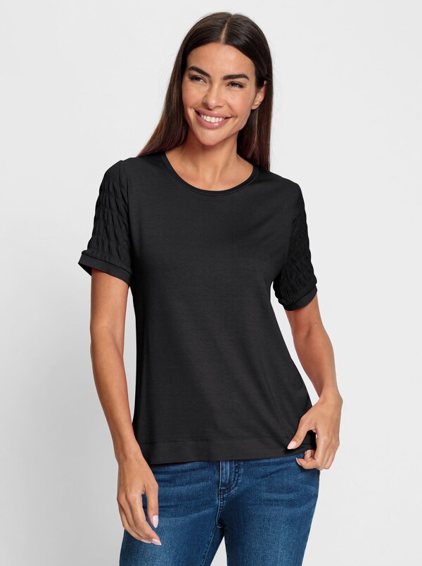 Patrizia Dini By Heine Shirt Met Ronde Hals En Gesmokte Delen Zwart