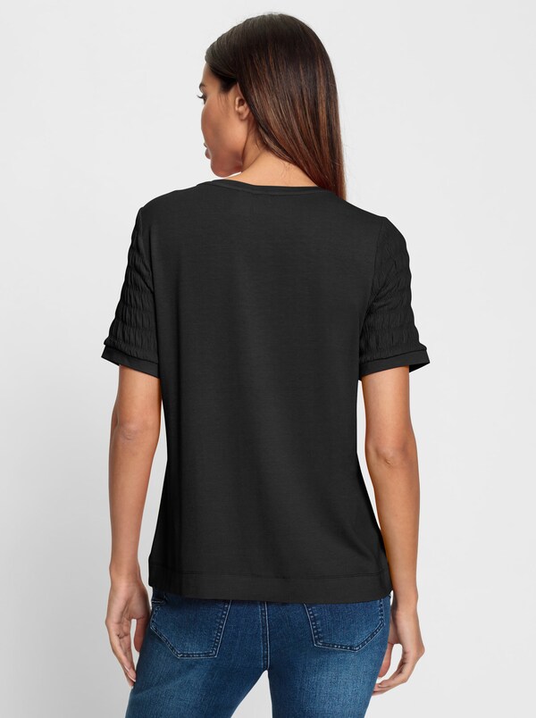 Patrizia Dini By Heine Shirt Met Ronde Hals En Gesmokte Delen Zwart