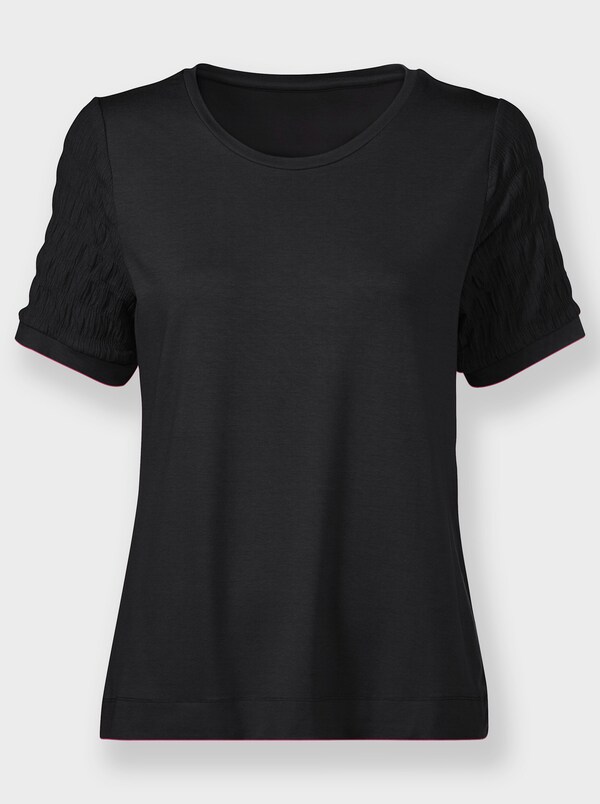 Patrizia Dini By Heine Shirt Met Ronde Hals En Gesmokte Delen Zwart