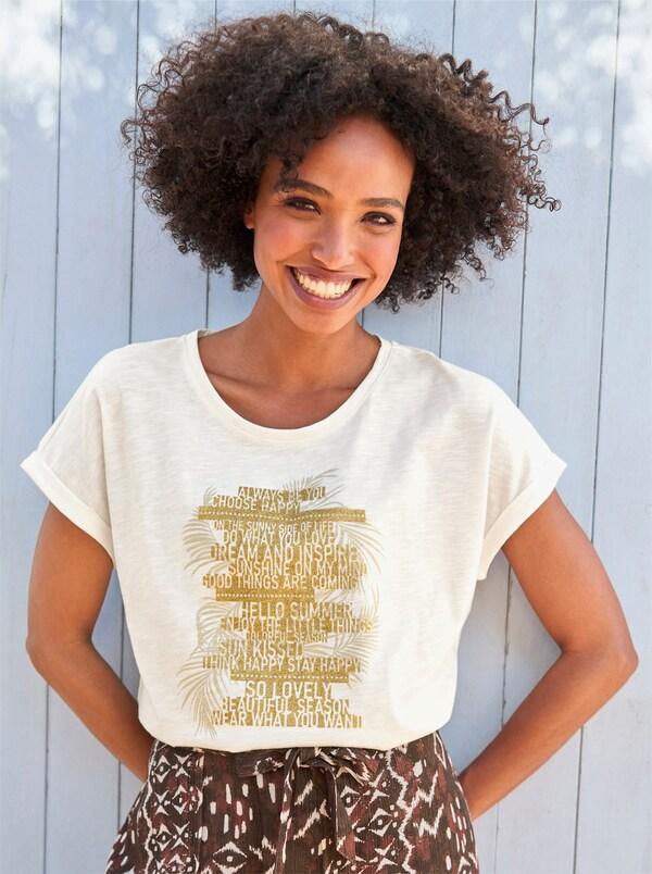 patrizia dini by heine Shirt met ronde hals en glanzende print ecru