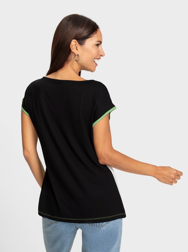 Patrizia Dini By Heine Shirt Met Ronde Hals En Pailletten Voor Zwart/appelgroen Gedessineerd