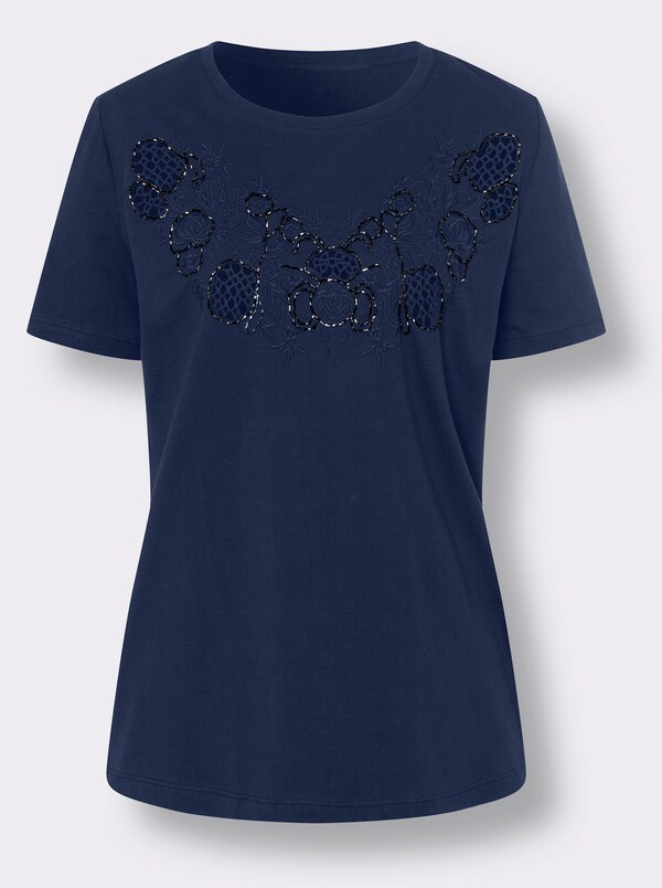 Patrizia Dini By Heine Shirt Met Ronde Hals En Sierkralen Marine